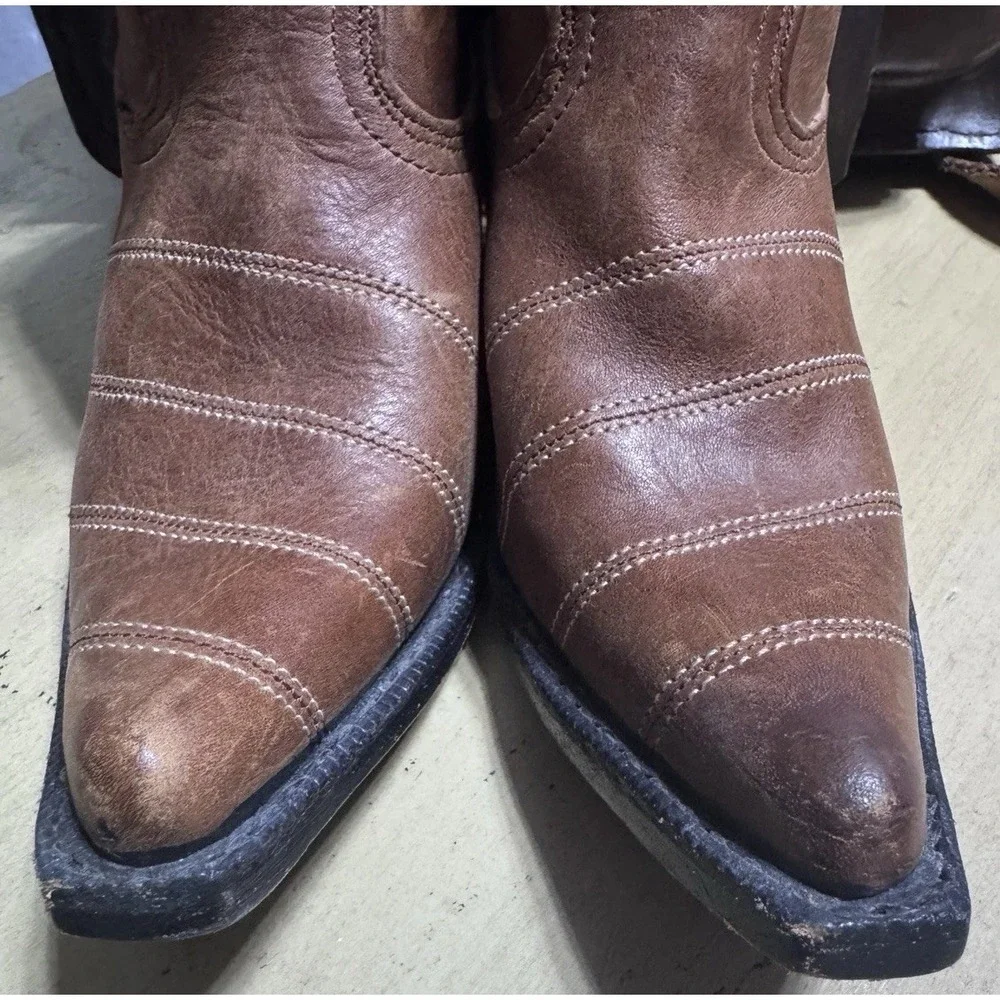 Kids Brown‎ Leather Cowboy Boots No Size On The Boot